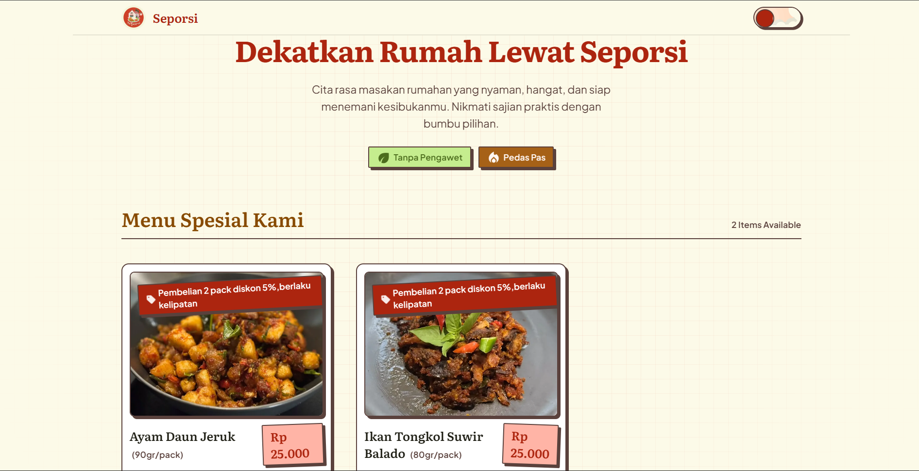 Seporsi Catalog interface